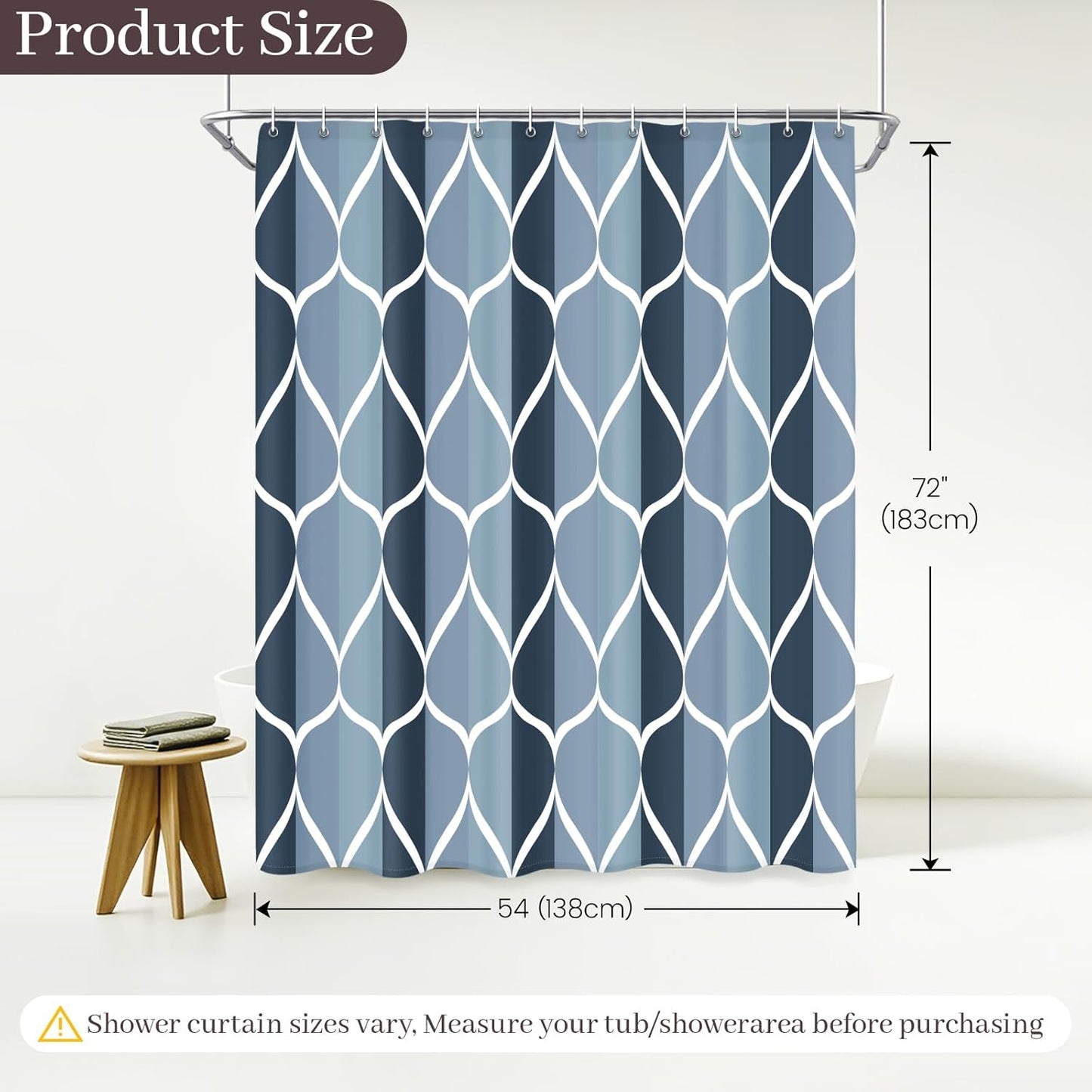 Aegean Blue Fabric Bath Shower Curtain W 54 X H 72,Waterproof Design and Polyester, Quick-Drying, Heavy Weight, Stall Size Shower Curtains Set for Bathroom,Machine Washable with 8 Hooks