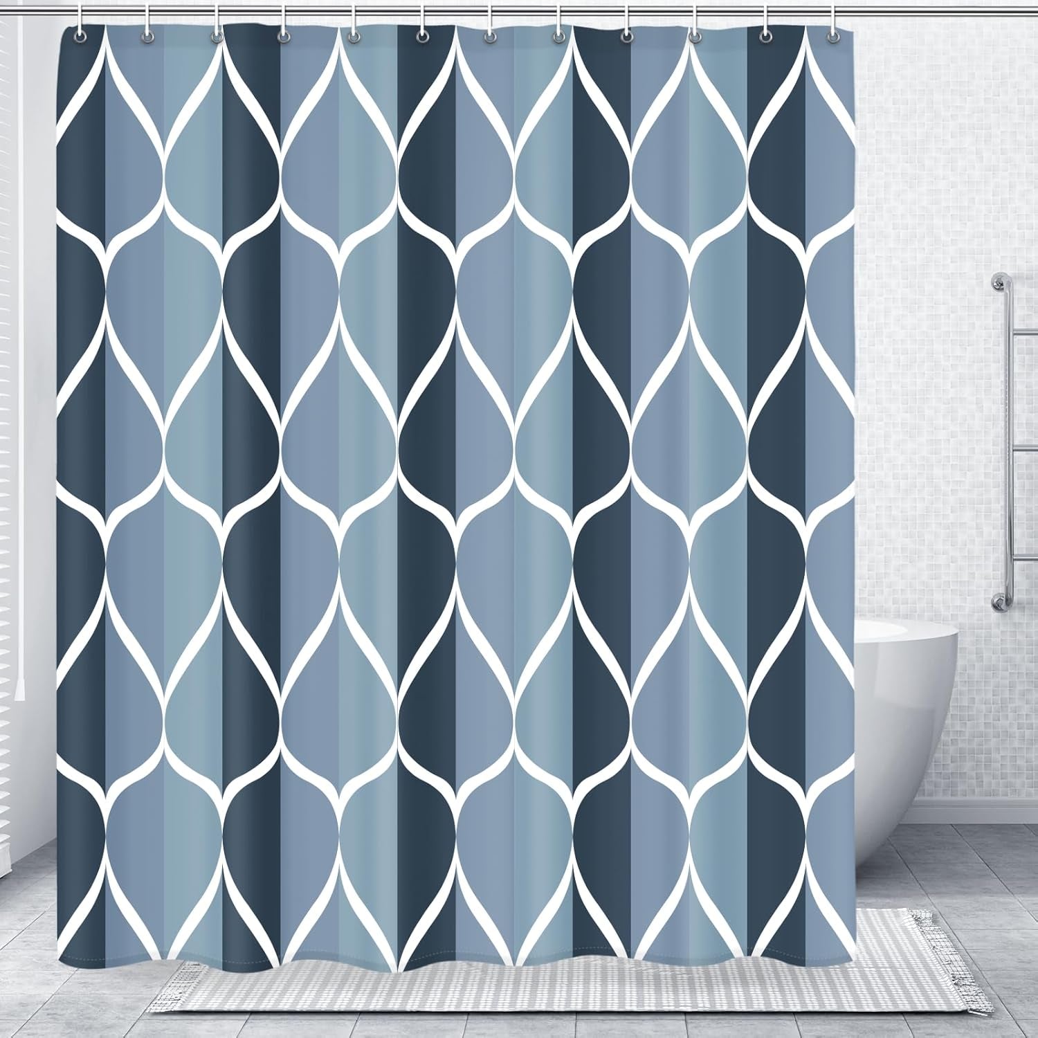 Aegean Blue Fabric Bath Shower Curtain W 54 X H 72,Waterproof Design and Polyester, Quick-Drying, Heavy Weight, Stall Size Shower Curtains Set for Bathroom,Machine Washable with 8 Hooks