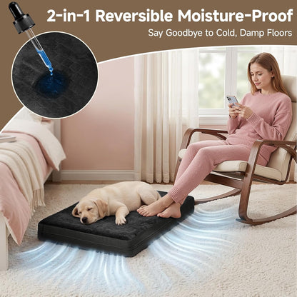 Waterproof Dog Bed for Crate, Reversible Outdoor Dog Crate Bed, Kennel Beds Pet for Small Dogs, Waterproof, Wipeable, Anti-Slip, Washable, 23" X 17", Black