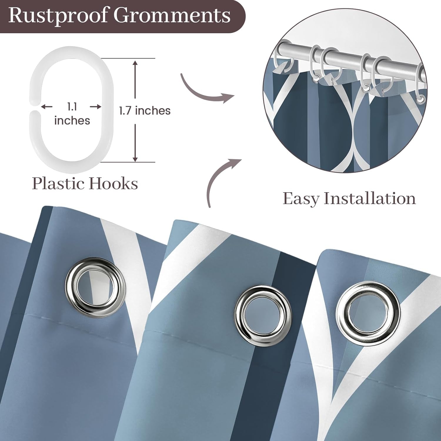 Aegean Blue Fabric Bath Shower Curtain W 54 X H 72,Waterproof Design and Polyester, Quick-Drying, Heavy Weight, Stall Size Shower Curtains Set for Bathroom,Machine Washable with 8 Hooks
