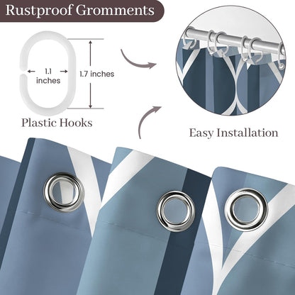 Aegean Blue Fabric Bath Shower Curtain W 54 X H 72,Waterproof Design and Polyester, Quick-Drying, Heavy Weight, Stall Size Shower Curtains Set for Bathroom,Machine Washable with 8 Hooks