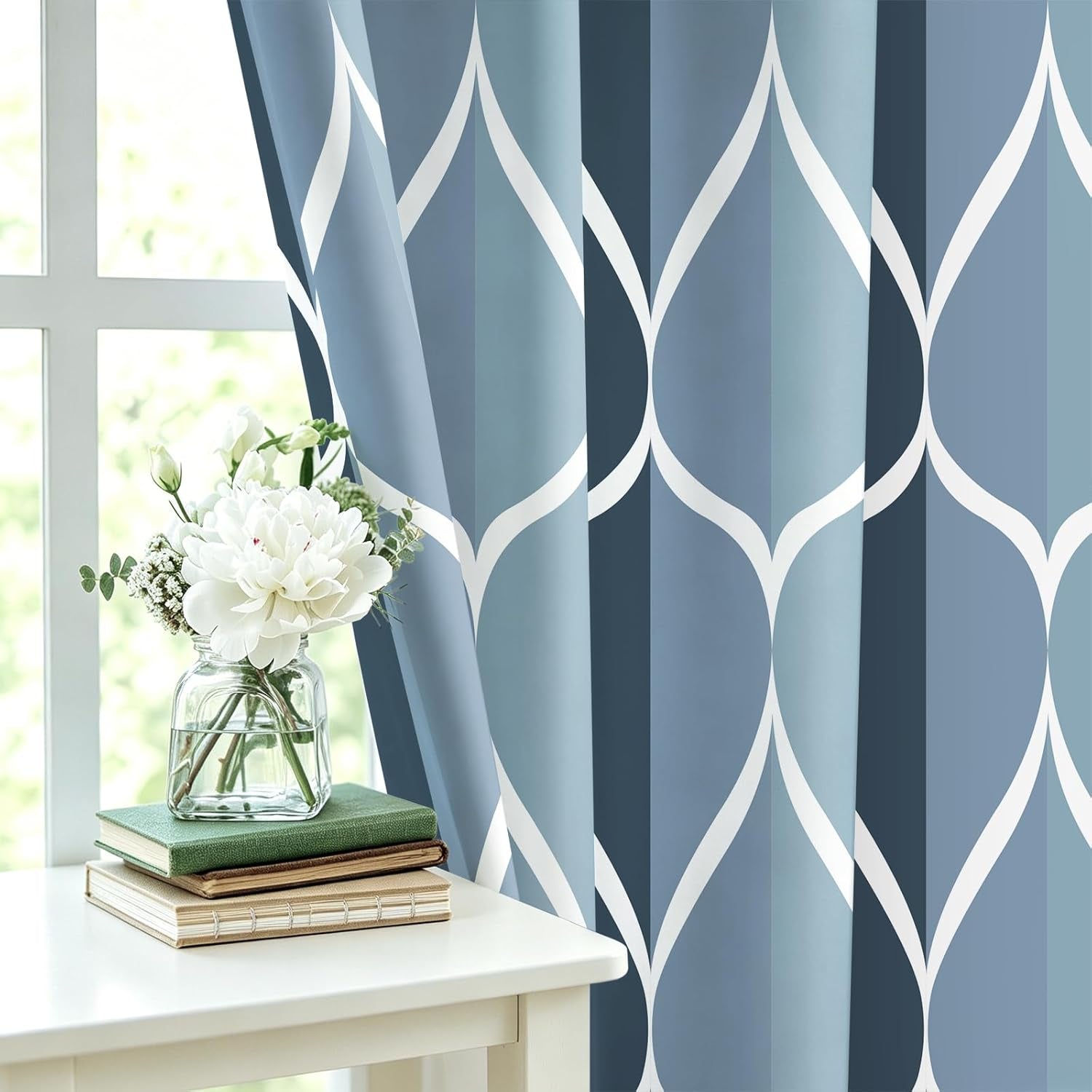 Aegean Blue Fabric Bath Shower Curtain W 54 X H 72,Waterproof Design and Polyester, Quick-Drying, Heavy Weight, Stall Size Shower Curtains Set for Bathroom,Machine Washable with 8 Hooks